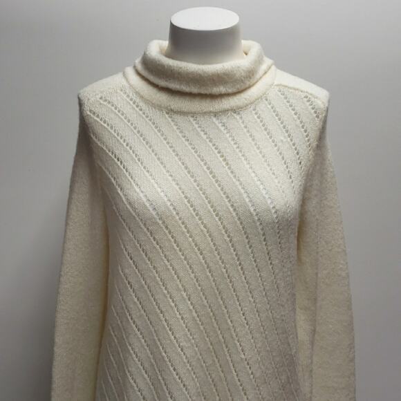 Lou & Grey Loft Cream Pullover Funnel Neck Wool Alpaca Blend Knit Sweater M - Picture 2 of 11